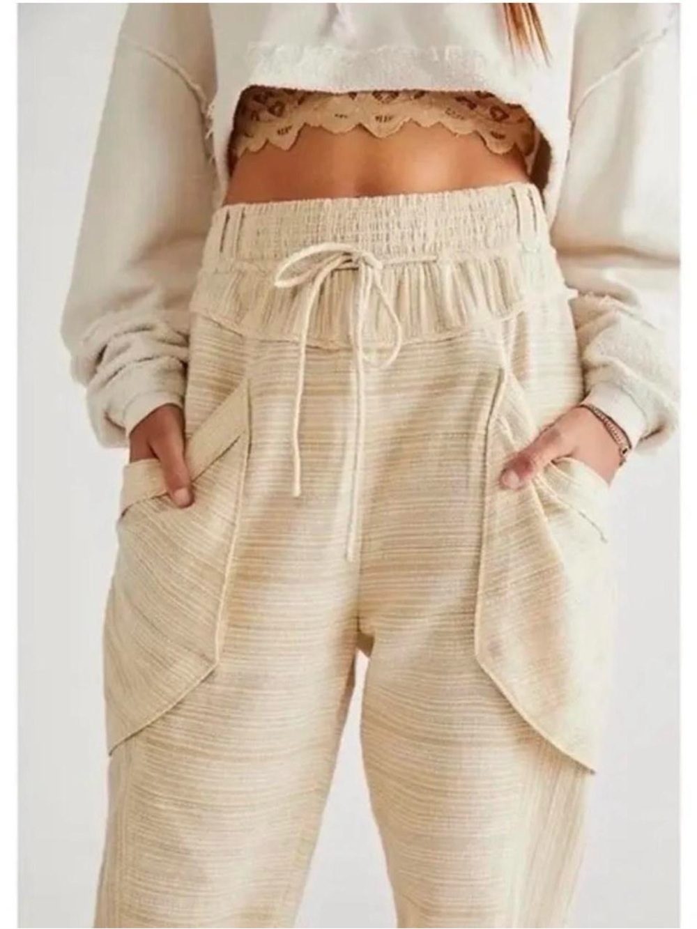 FREE PEOPLE Sweet Escape Drawstring Pant in Cream Size L